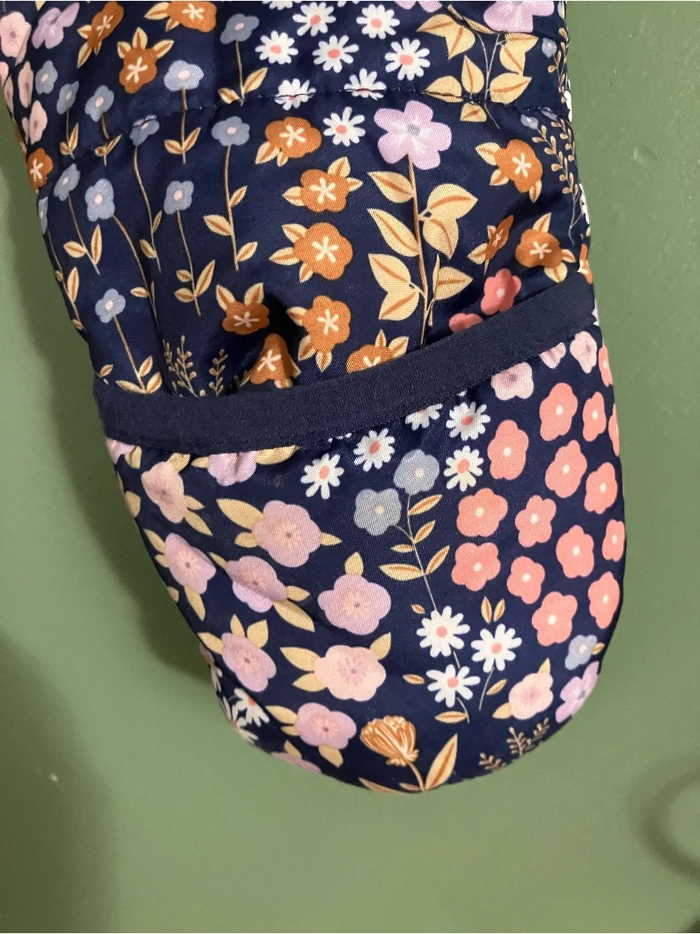 Carter's Navy Floral Hooded One-Piece Footie with Faux Fur Trim